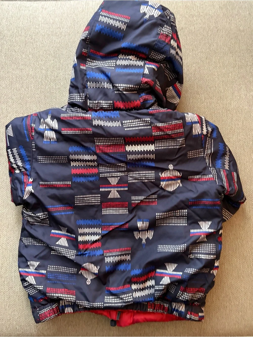 Patagonia Kids Reversible Navy and Red Light Puffer Jacket.